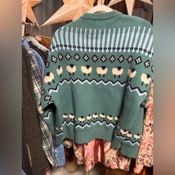 Maeve Anthropologie Tie Front Cardigan Sweater- Sheep Fairisle - Picture 8 of 9